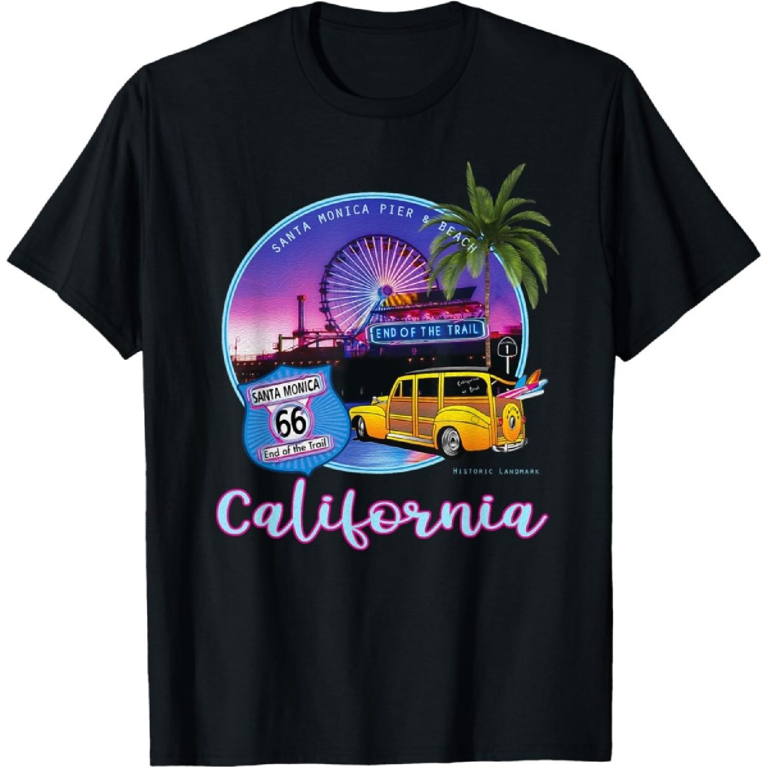 Santa Monica Pier California 66 End Of The Trail Souvenir T-Shirt S чёрный