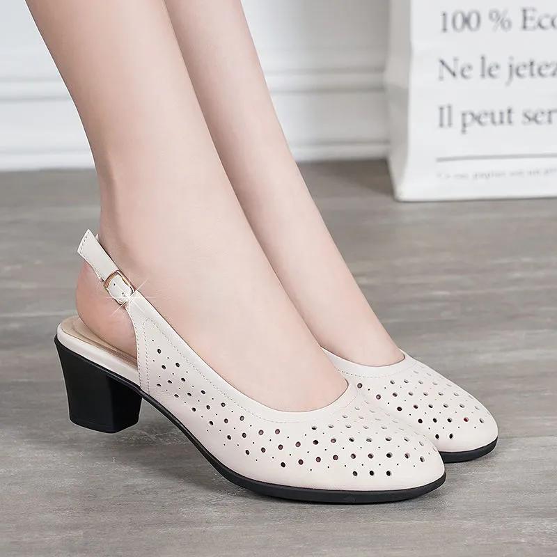 Sapatos de Verão Mulher Bico Aberto Mulher Sandálias de Couro Salto Alto Casuais Sandálias Plataforma Sandálias Mulher