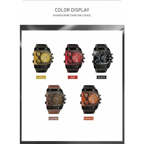 Russian Military Army Multi-Time Zone 3 Times Men's Sport Quartz Leather Wristwatch/White Dial @ Black Strap