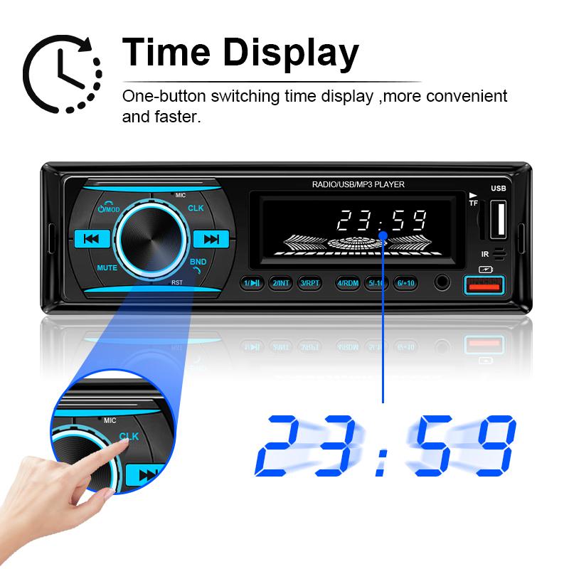 Car MP3 Radio 1 Din Car Digital Player 7 Colorful Lights Stereos for Car Universal FM Music Radio with Remote Control 12V/24V USB Drive TF Universal