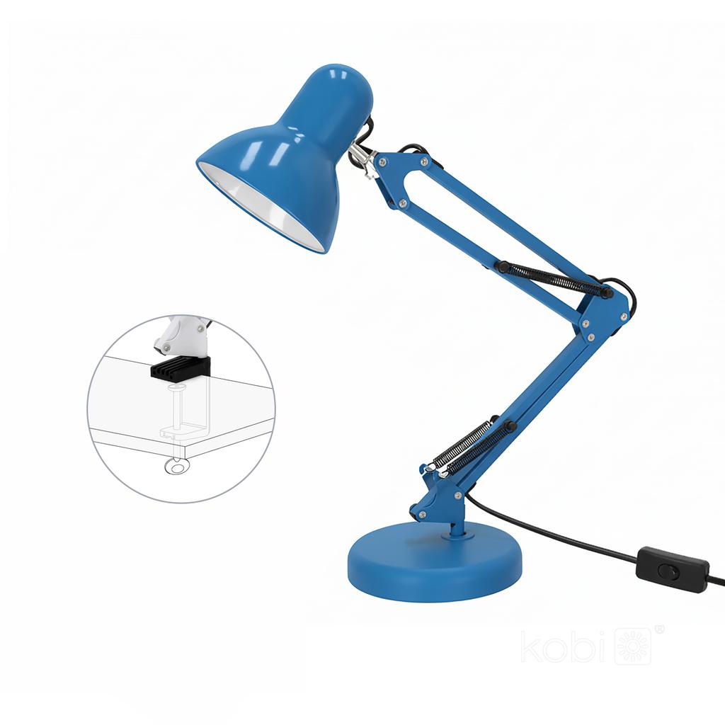 Blue E27 desk lamp, adjustable, 1xE27