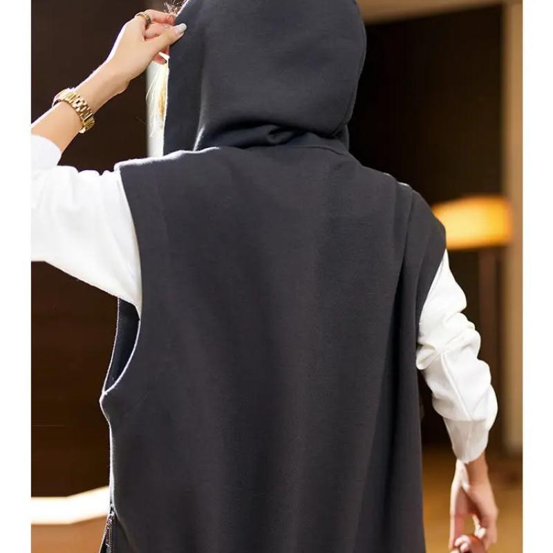 Lockere Basis-Kapuzenwesten Damen BF Unisex Streetwear All-Match Freizeit Sportlicher Stil Studenten Ärmelloser Vintage-Mantel Herbst