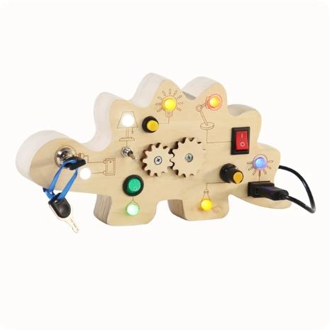 DIY Busy Board Physics Science Wooden Toy with LED Light Switch for Children Education Learning Sensory Busy Board Game Toys