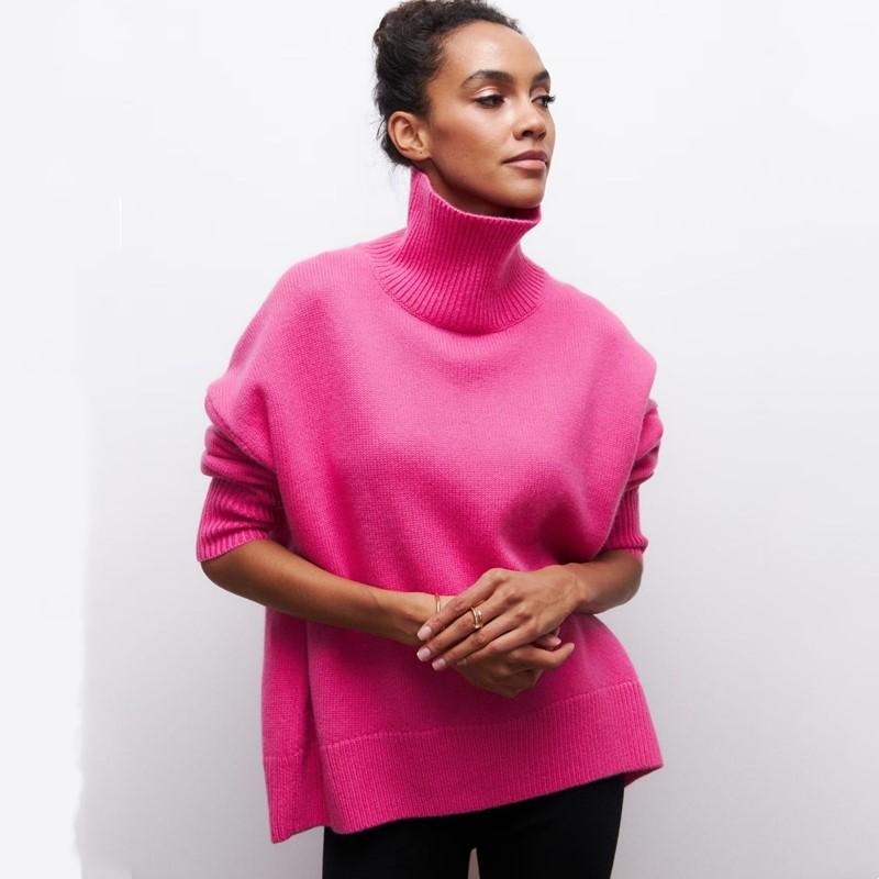 Oversized Knitted Vintage Turtleneck Tops Causal Loose Spring Autumn Winter Pullover Sweater Clothing Women Sweaters