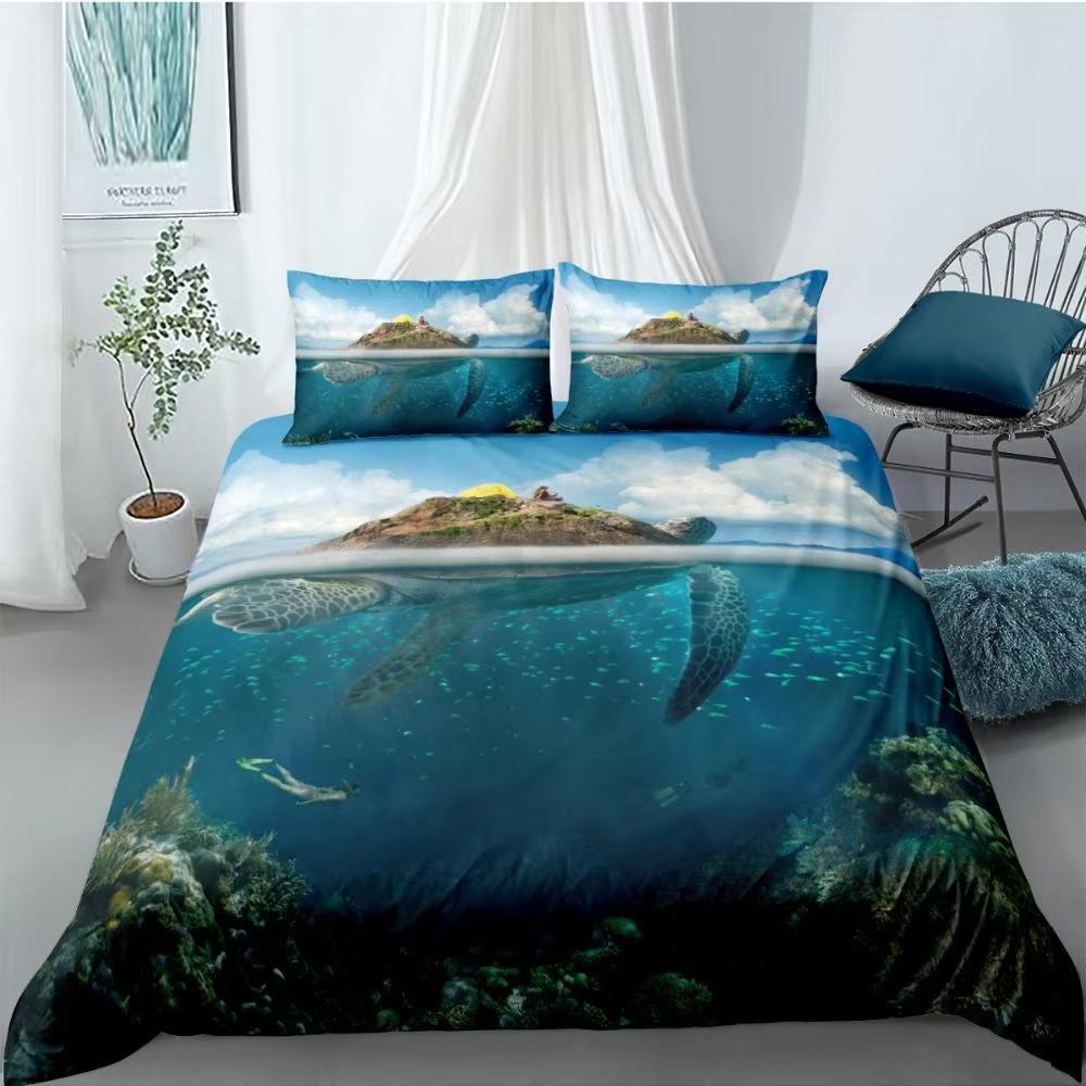 Ocean Animal Down Comforter Set Bedding Set 3-piece Coverlet Set