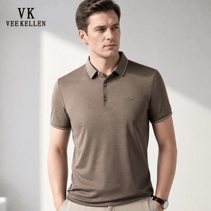 VEE KELLEN Men s Casual Solid Color Short Sleeve Polo Shirt L