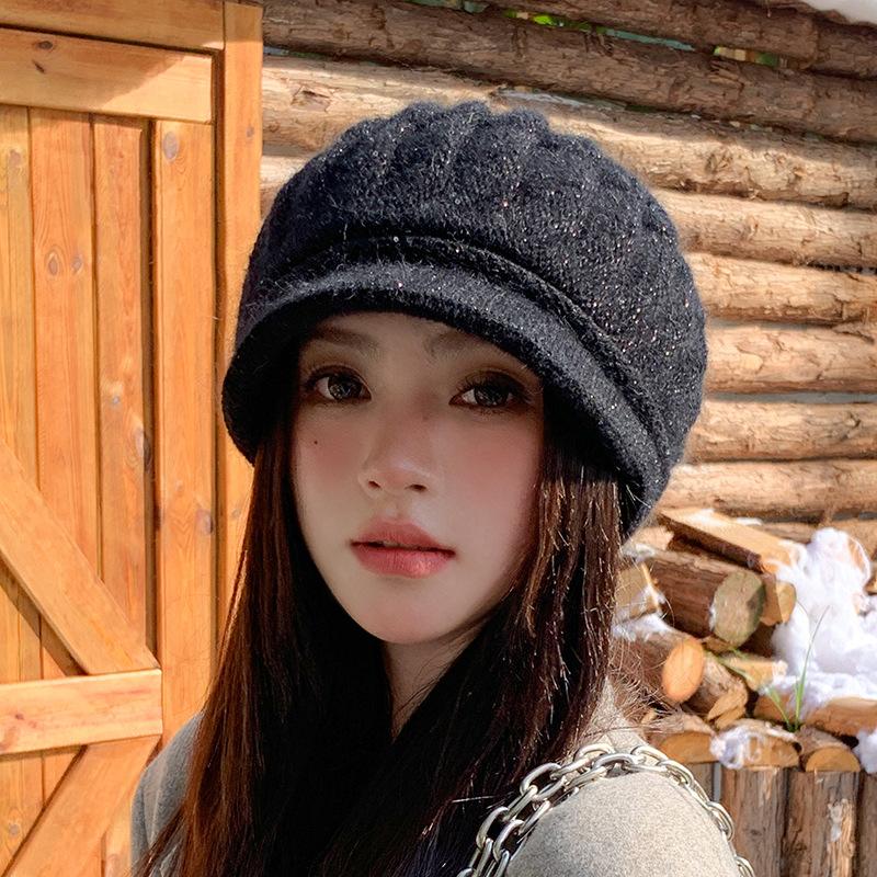 Autumn and Winter Peaked Cap Women's Bald Hat Thickened Ear Protection Hat Warm Knitted Wool Hat