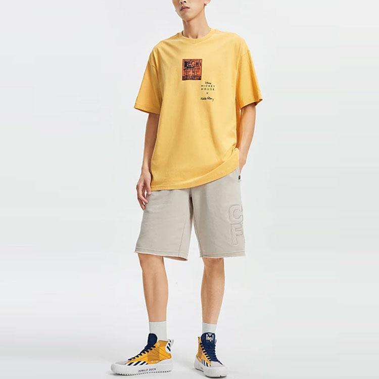 Li-Ning X Disney Joint Keith Haring Mickey Print Locker Rundhals Kurzarm T-Shirt Herren Tops Hellockergelb AHSR503-4
