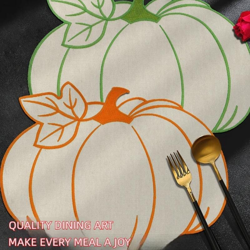 Elegant Embroidered Pumpkins Leaf Placemat For Halloween Dining Table Decoration Waterproof And Heat Resistant Kitchens Tableware
