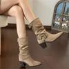 Fashion women boots Pointed Coarse Heel Short Boots British Style Belt Buckle women Boot high quality Fashion Temperament leather Boots