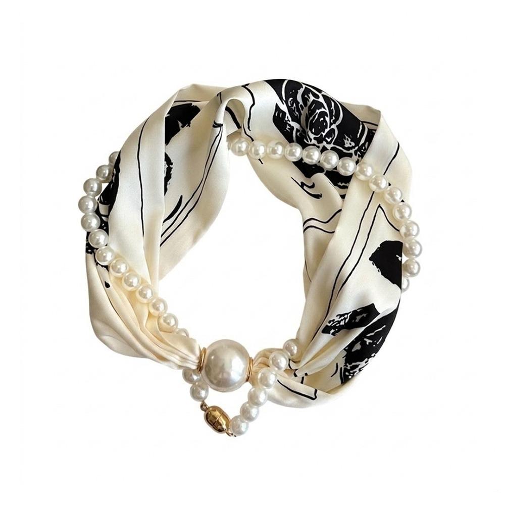 Fashion Thin Pearl Magnetic Clasp Scarf Neck Protection Magnetic Buckle Magnetic Pearl Scarf Silk Scarf Women