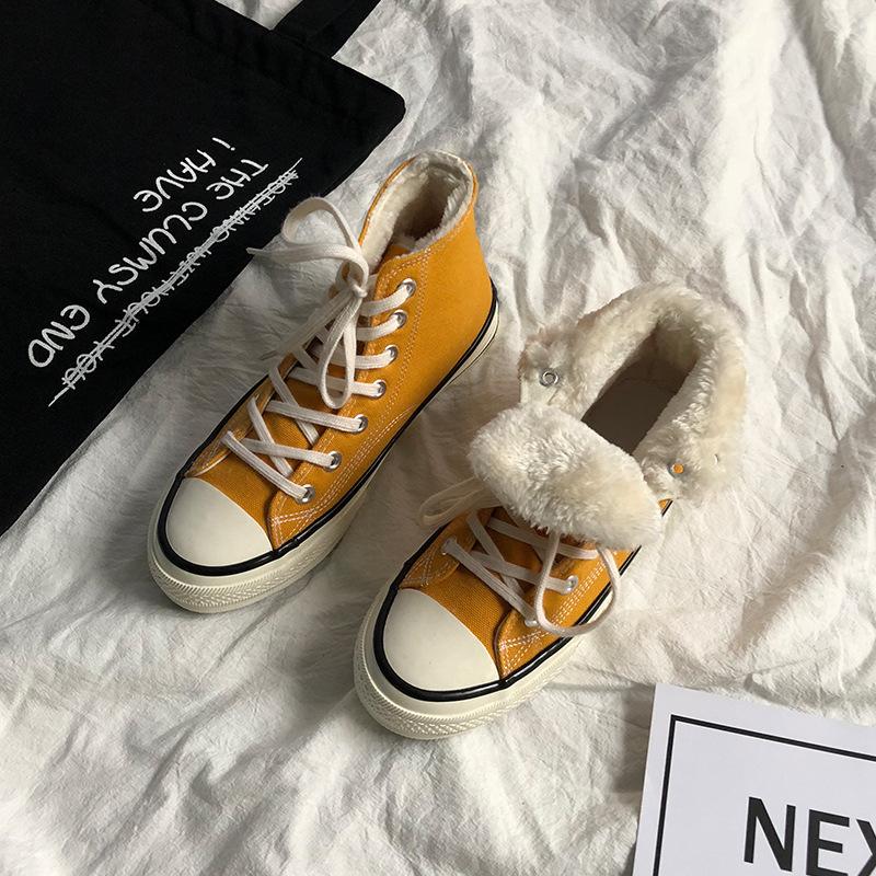 Retro cotton shoes female winter student velvet black high-top cotton shoes 88