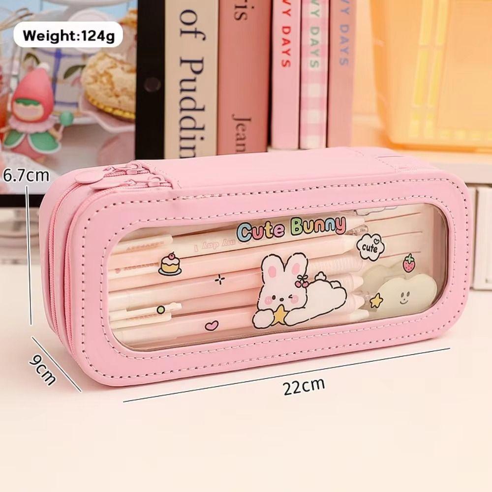 Aesthetic Transparent Pencil Bag Good Looking Panda Large Capacity Pencil Bag PVC Zipper Stationery Storage Bag Student