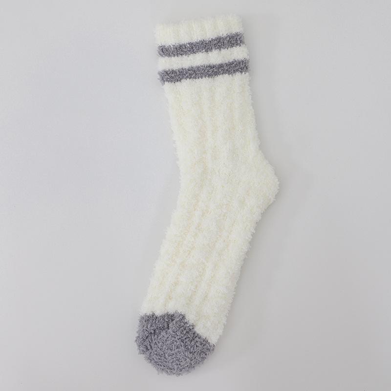 Female Winter Plus Velvet Warm Sports Home Floor Sleep Two Bar In Tube Socks