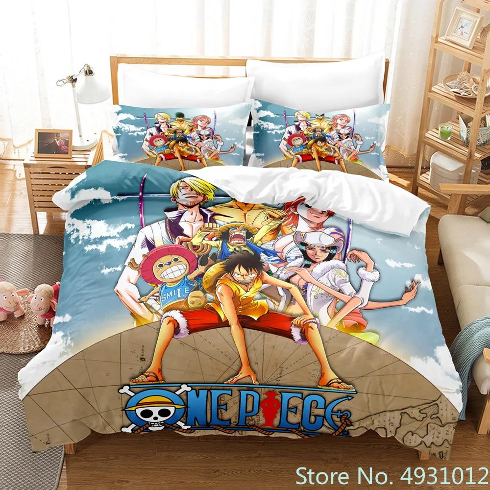 One Piece Luffy Boy 3pcs Bedding Set Pillowcase Anime Bedclothes Cartoon 3D Printed Kids Adult Child Boys Quilt Duvet Cover Gift