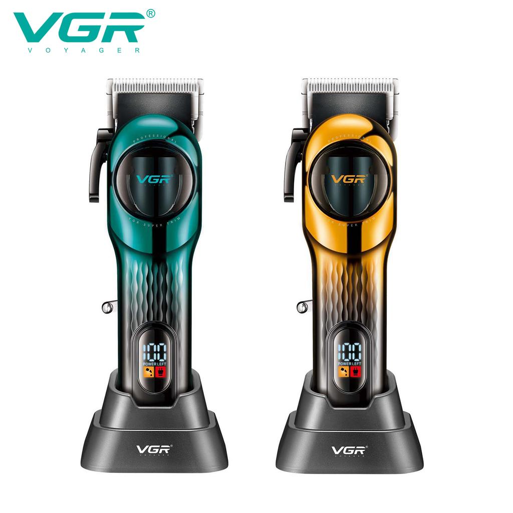 VGR 166 Professional Intelligent Digital Rechargeable Hair Clipper with Gradient Ribbon Base Adjustable Electric Push Shear Hair Clipper Shape Carving