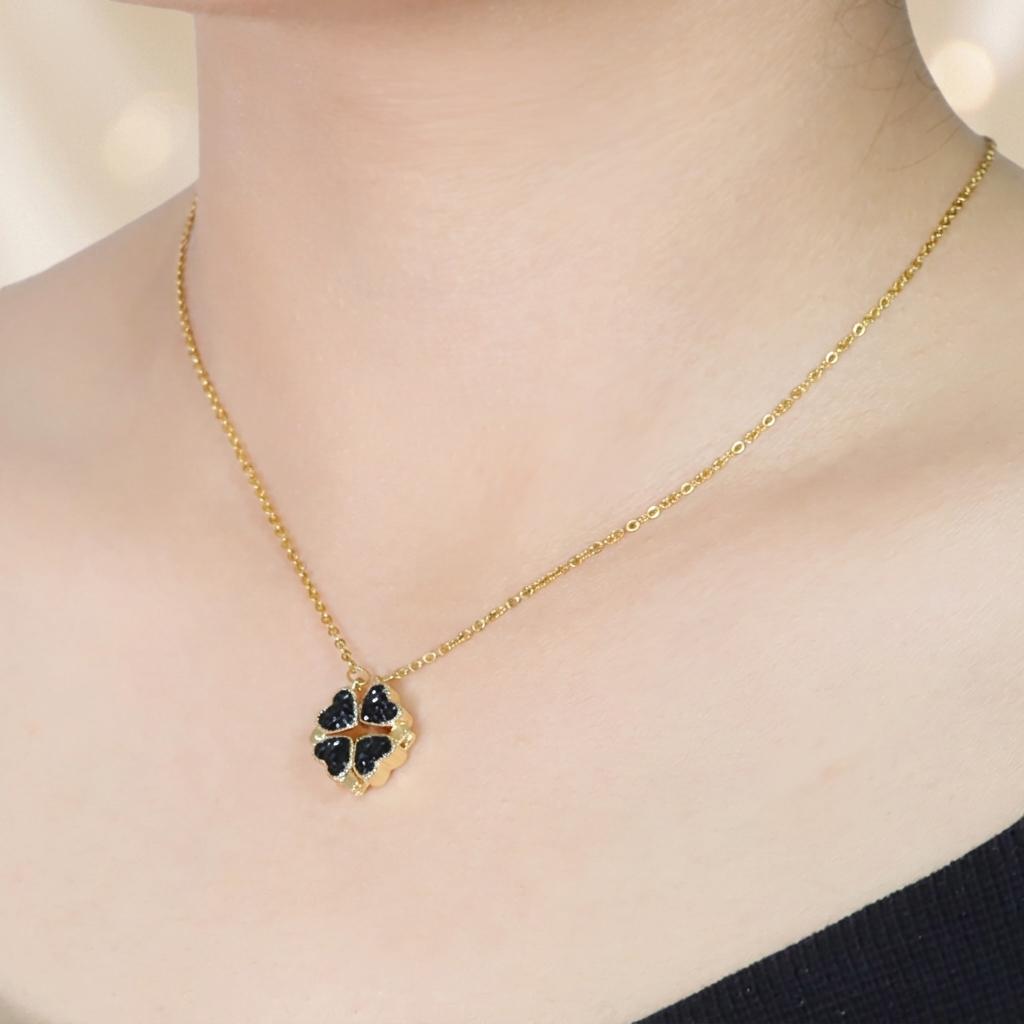Fashion Jewelry 18K Gold Plated Clover Necklace  Valentine's Day Gift  Stainless Steel Heart Necklace for Girls