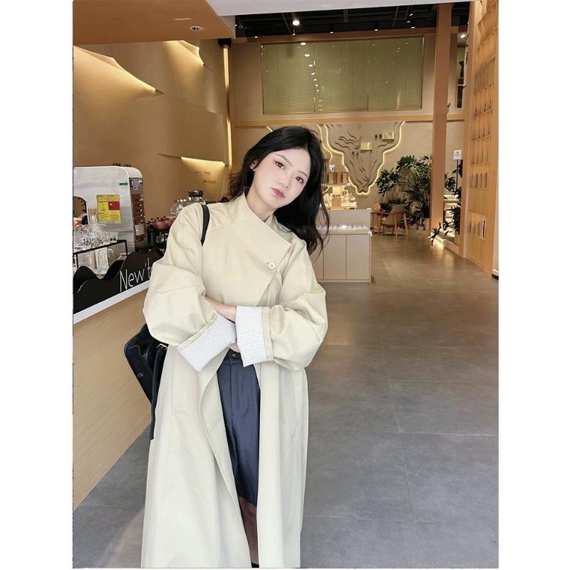 Gray One-button Windbreaker Jacket for Women Spring and Autumn New Style Loose and Versatile Coat