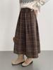 Retro Wool Plaid High-Waisted A-Line Skirt for Women, Slimming Mid-Length with Wide Hem (11008)