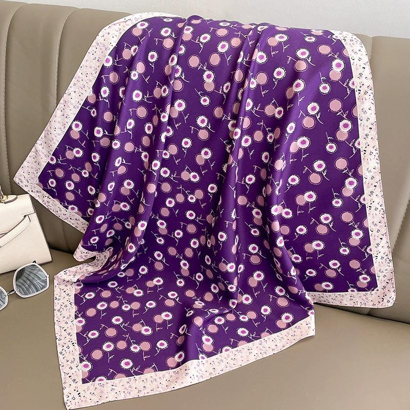 Luxury New Style Square Headscarf Women Sunscreen Beach Kerchief Popular The Four Seasons Scarves  Design 70X70CM Silk Hijab