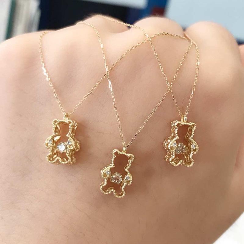 

S925 Sterling Silver Bear Pendant Necklace with Zircon Inlay for Women 925 Silver