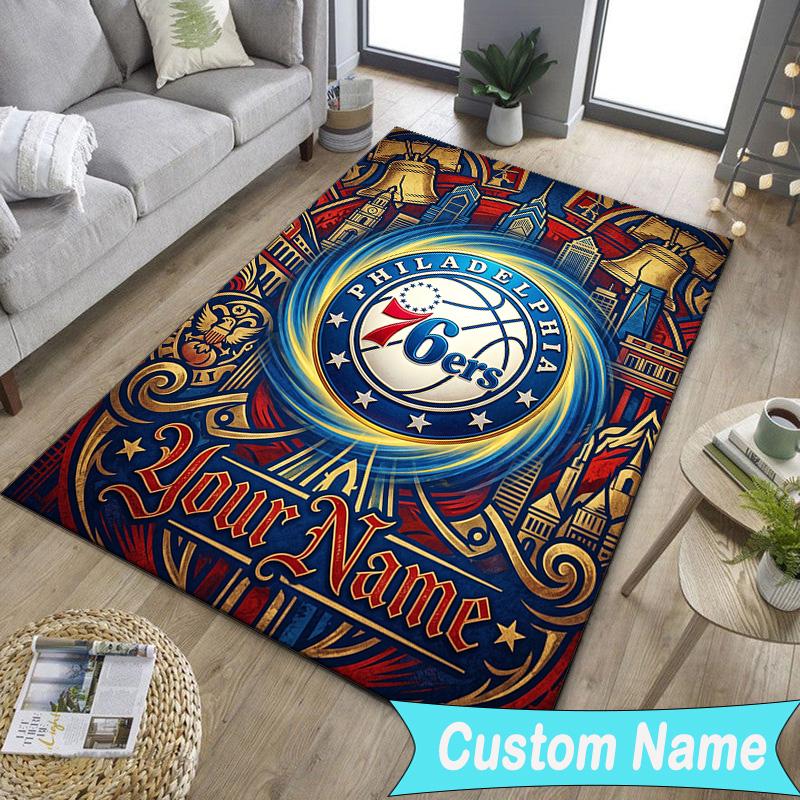 Custom Name76ers Basketball Team Carpet, Indoor Rug, Chair Rug, Living Rooms, Doormat Made From Polyester Home Decor Birthday Christmas Gifts