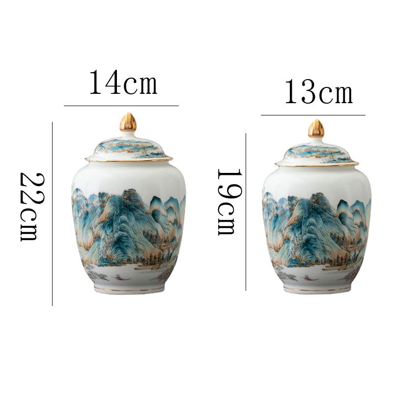Ceramic Tea Landscape Decoration Storage Jar Grain Sealed Kitchen Container