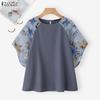 ZANZEA Women Casual Round Neck Loose Print Splice Half Sleeve Blouse