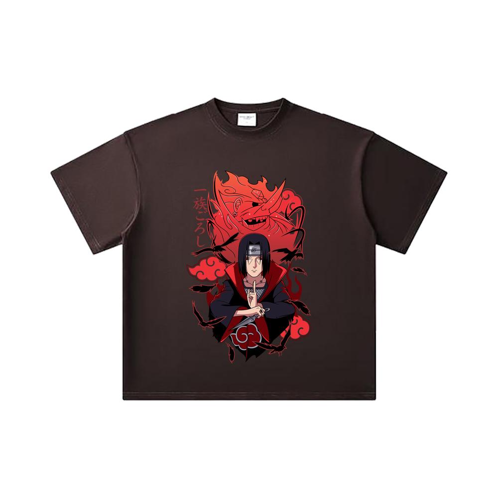 260 GSM Double Yarn 32 Count 100% Cotton Naruto V12 Itachi Print Unisex Heavy Cotton T Shirt