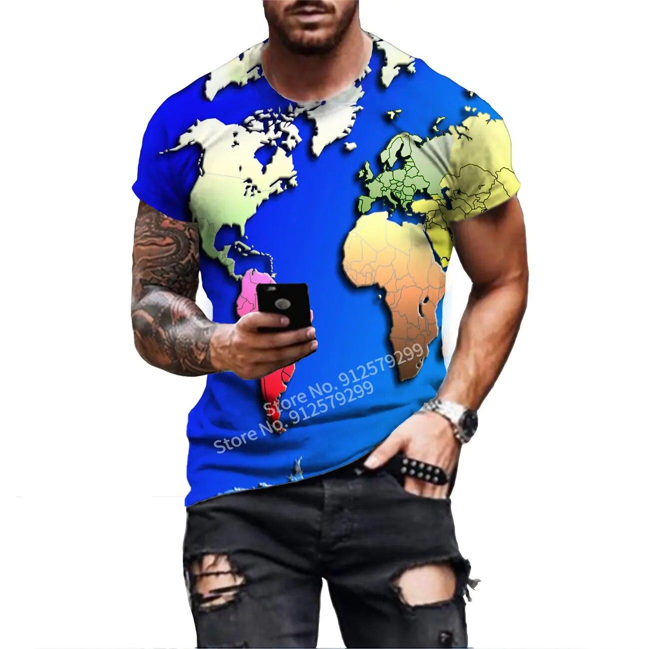 

Футболки с принтом карты мира, летние футболки с короткими рукавами в стиле хип-хоп, уличные футболки, топы