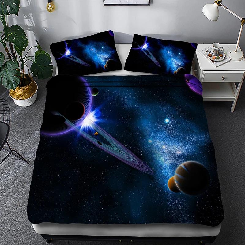 Set cuvertură de pat Galaxy Star 3d Space Star Cu o singură dublă Twin/Queen 2 buc/3 buc Seturi de lenjerie de pat Univers cu tematică în spațiul cosmic