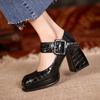 Retro Concise Mary Janes Women Pumps Genuine Leather Platforms Thick Heels Shoes Woman 2024 Spring Casual Buckle Pumps New Shoes