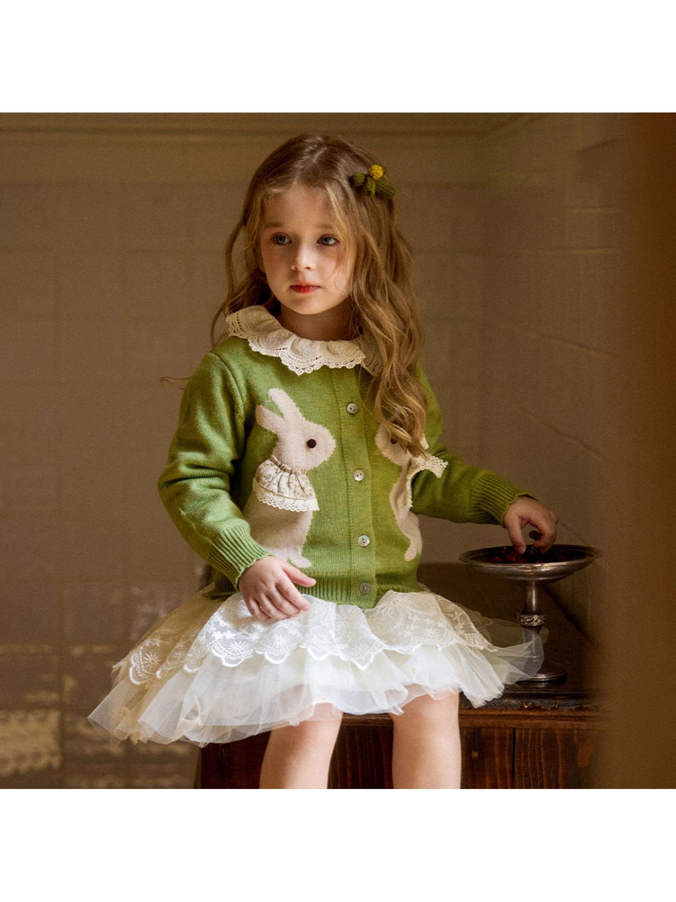 Knitted Jacquard Cardigan Jacket for Girls, Autumn Clothing for Kids, Knitted Cardigan for Baby Girls, Spring and Autumn Tops 1-2Y