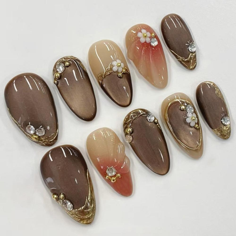 French False Nails Long Almond Press on Nails Manicure Fake Nails  Women