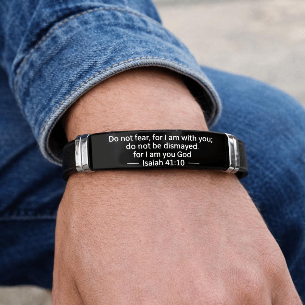 Silicone Material Christian Faith Bracelet Black Stainless Steel Inspirational Bracelet Unisex