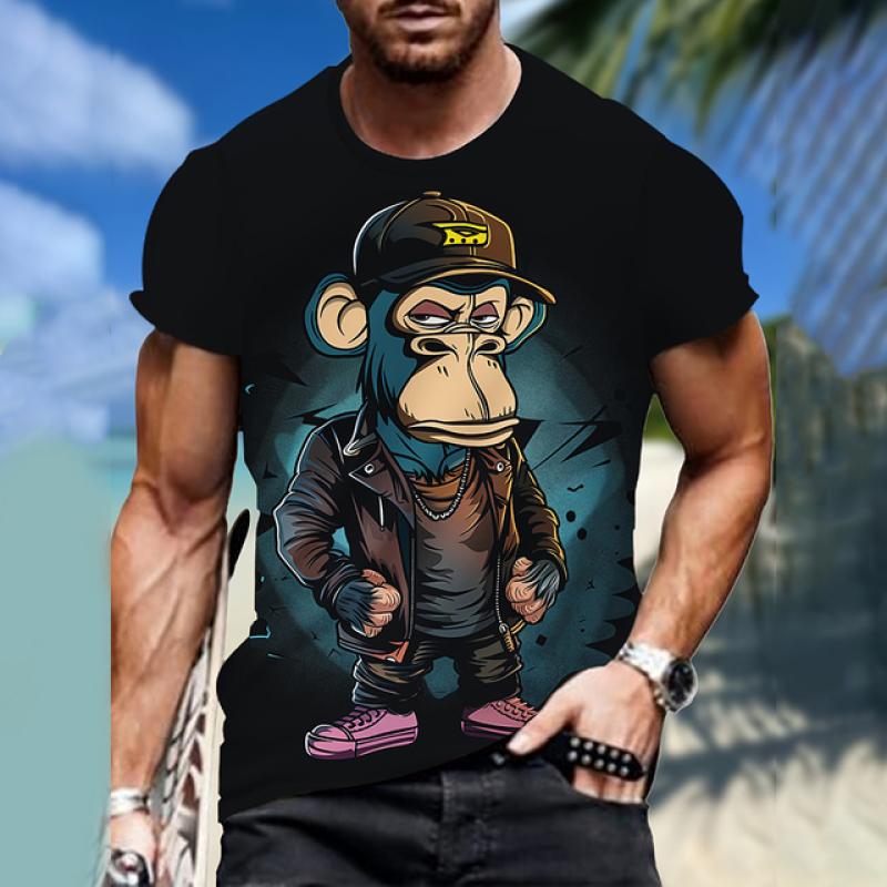 

Мужские футболки с 3D принтом мультфильма обезьяны, повседневные футболки с круглым вырезом и короткими рукавами, мужская одежда больших размеров, топы, уличная уличная одежда 6XL