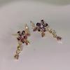 French Purple Zircon Flower Stud Earrings - Exquisite Retro Tassel Design