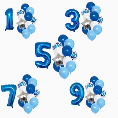 12pcs Kids Anniversaires 1/2/3/5/6/8/9 Years Old Balloons Set 32 Inch Blue Number Foil Balloons Baby Shower Wedding Decoration