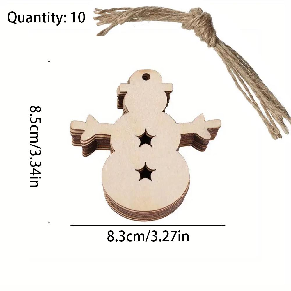 10/100Pcs Christmas Unfinished Wooden Snowflake Elk Ornaments Hanging Cutouts Blank Wood Slices with Cord Craft Embellishments