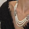 Elegant Layered Necklace with Faux Pearls and Bowknot Multi Layer Neckchain Fashionable Women Jewelry Wedding Accessory
