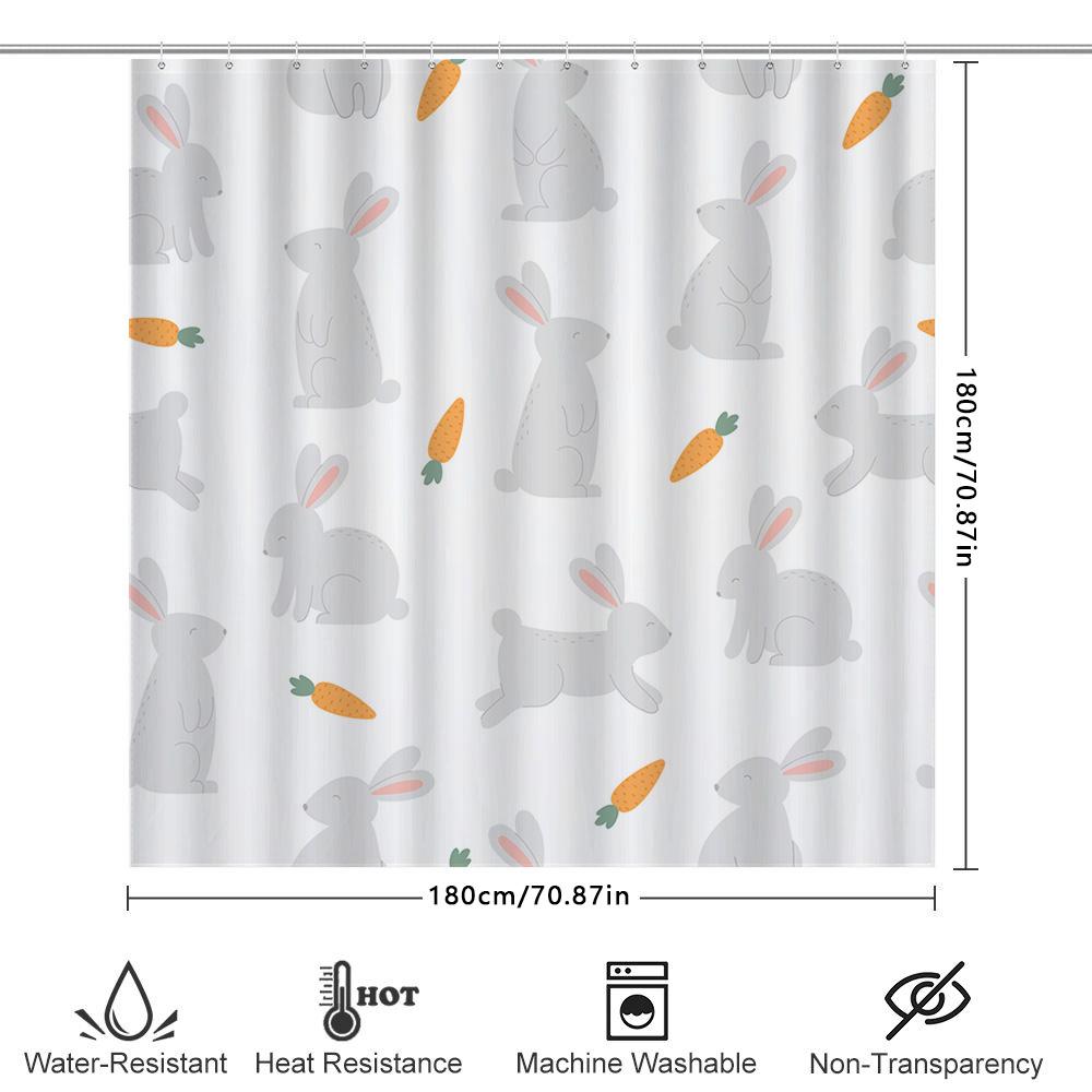 Bunny Rabbit Carrot Bathroom Shower Curtain Decorative Waterproof Fabric Home Decoration Modern White Design Sale!