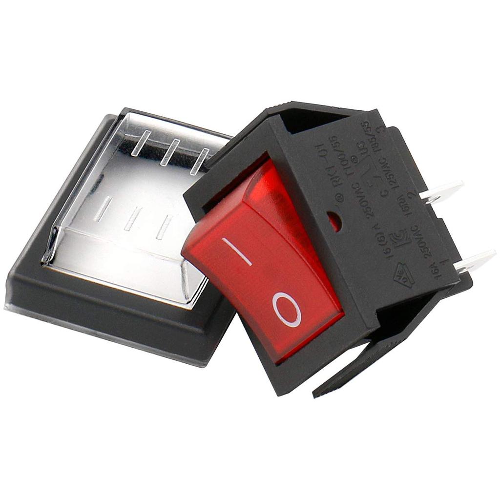 Heschen Rocker Switch ON-Off DPST 4 Terminals Red Light 16A 250VAC with Waterproof Cover