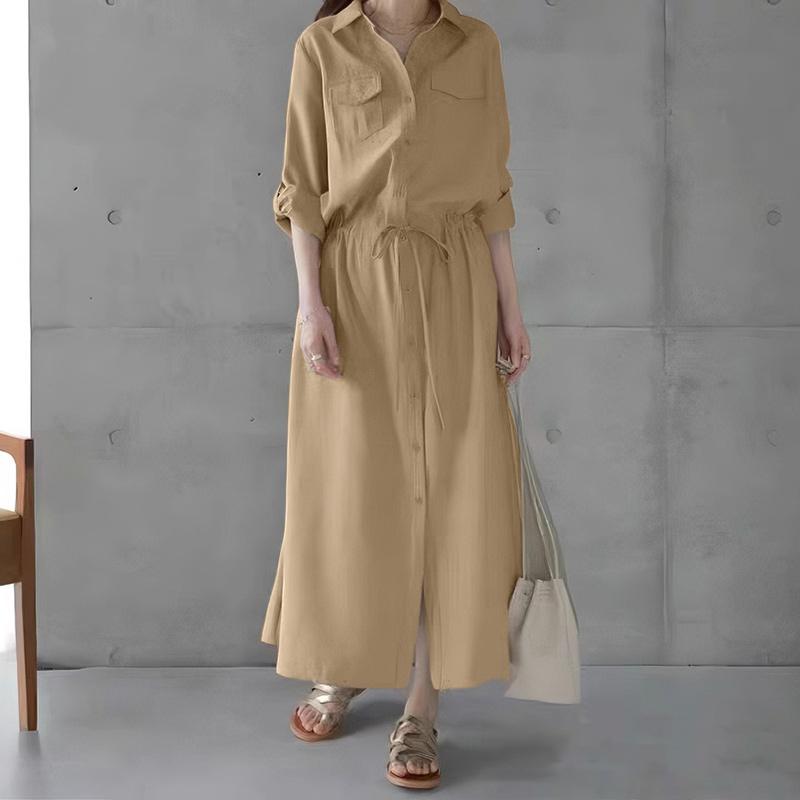 ZANZEA Women Casual Turn Down Collar Long Sleeve Loose Long Shirt Dress