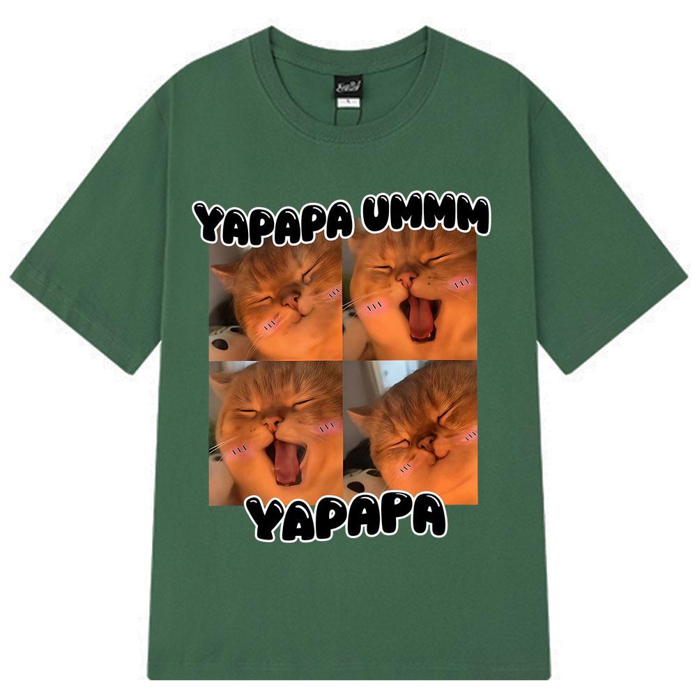 Yapapa Ummmm Funny Cute Cat Meme T-Shirt men women Fashion casual T-shirts Short-sleeved 100% cotton Harajuku oversized T-shirts