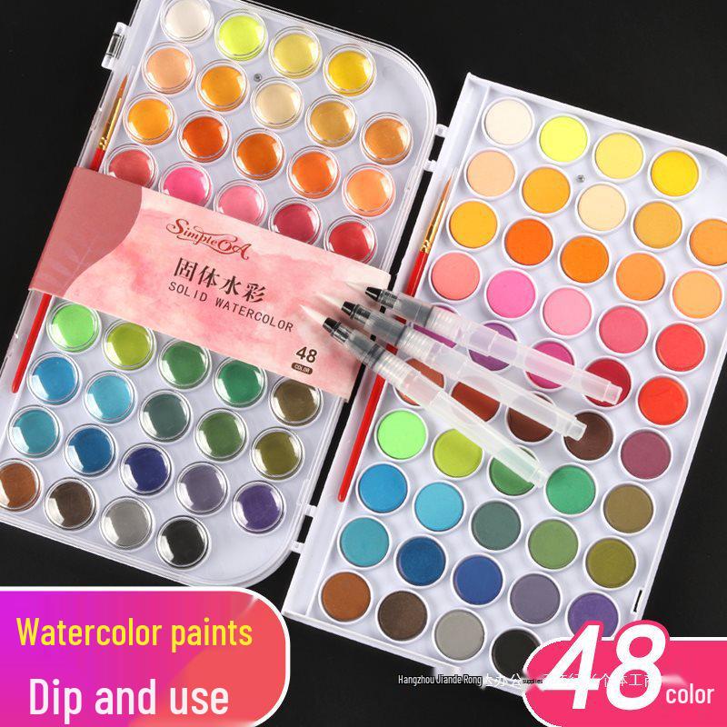 48-Color Portable Watercolor Paint Set for Beginners - Perfect for Kids and Hand-Painted Art