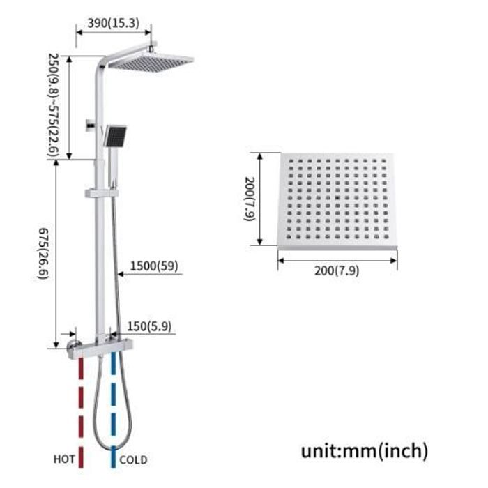 Shower Column - Auralum - Thermostatic - Chrome Plated Brass - Adjustable Height - 38°C