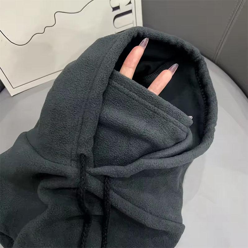 Unisex Winter Thermal Fleece Hat with Hood Windproof Warm Skiing Sport Cap Neck Warmer Cycling Face Mask Integrated