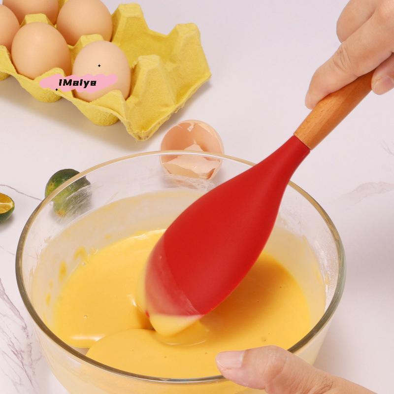 1Pc Silica Gel Cooking Utensil Scoop with Beech Wood Handle Salad Agitator Pot Scoop for Home Kitchen