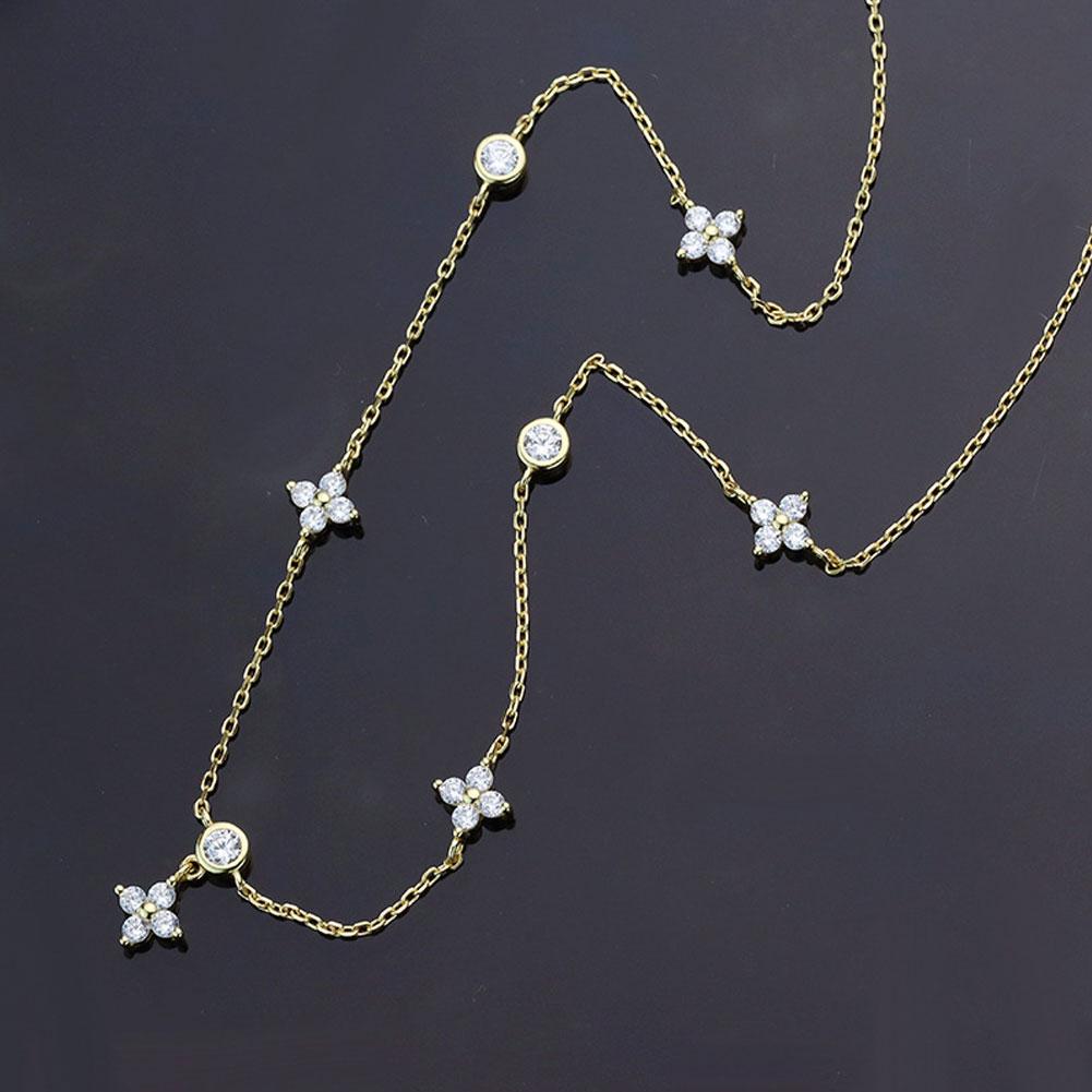 Silver Lucky Four Leaf Grass Necklace Women's Clavicle Chain Long Style Elegant Tassel Neck Chain Jewelry Accessories