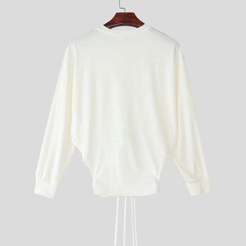 INCERUN Men Cutcut Long Sleeve Bandage Cropped Pullover Tops